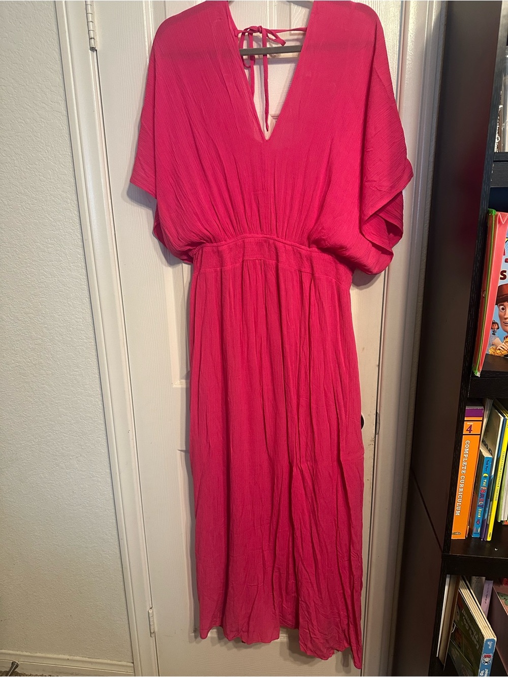 Nina Leonard Hot Pink V-Neck Maxi Dress